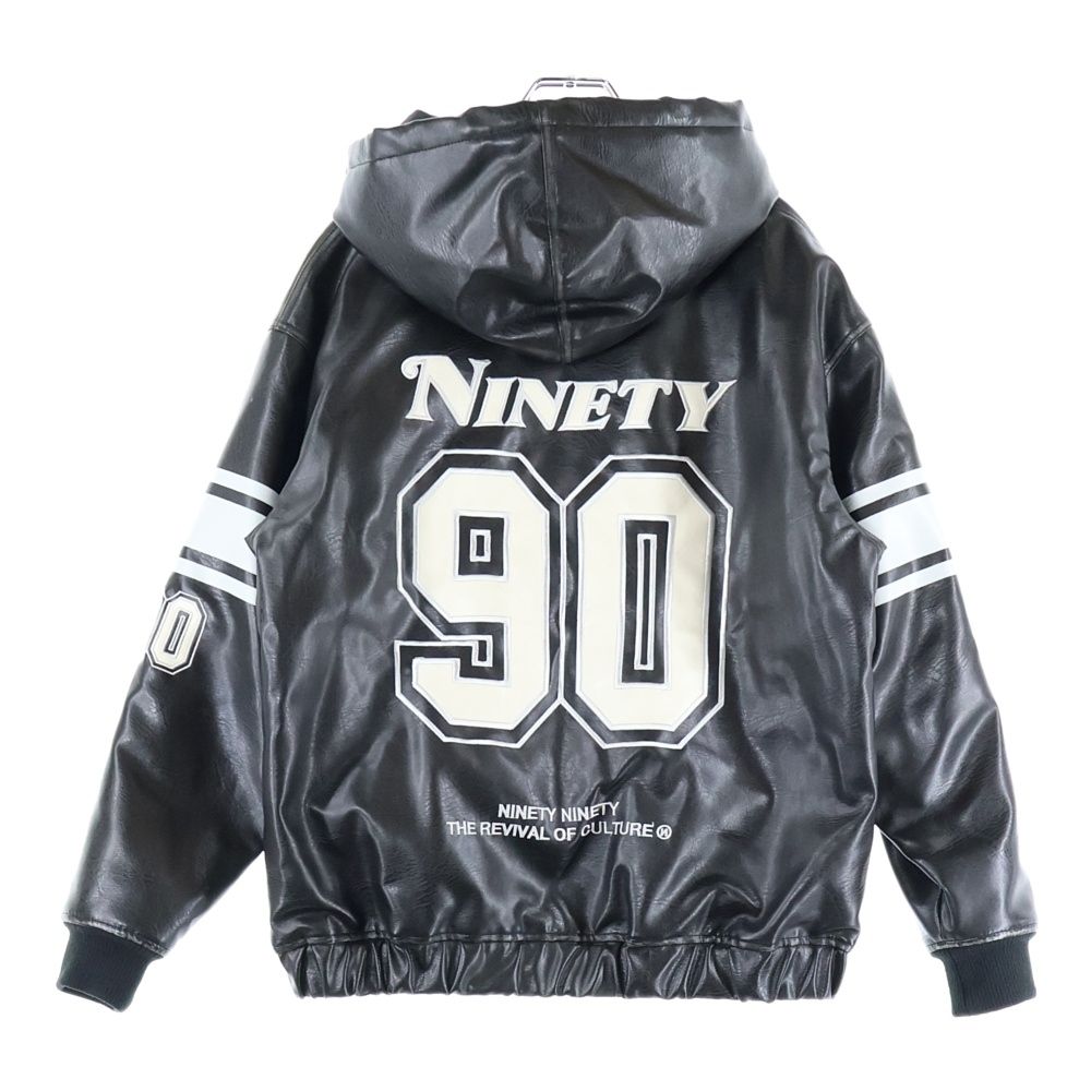 9090 ナインティナインティ ロゴ刺繍 レザージャケット ブラック NN1871