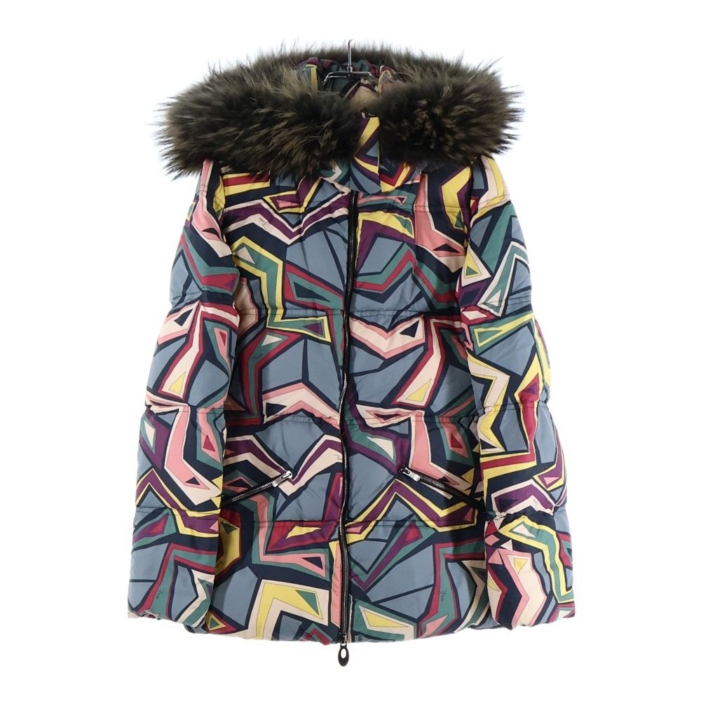 EMILIO PUCCI エミリオプッチ 総柄 ナイロン ファーフーデッド ダウンジャケット マルチ レディース 96YB03