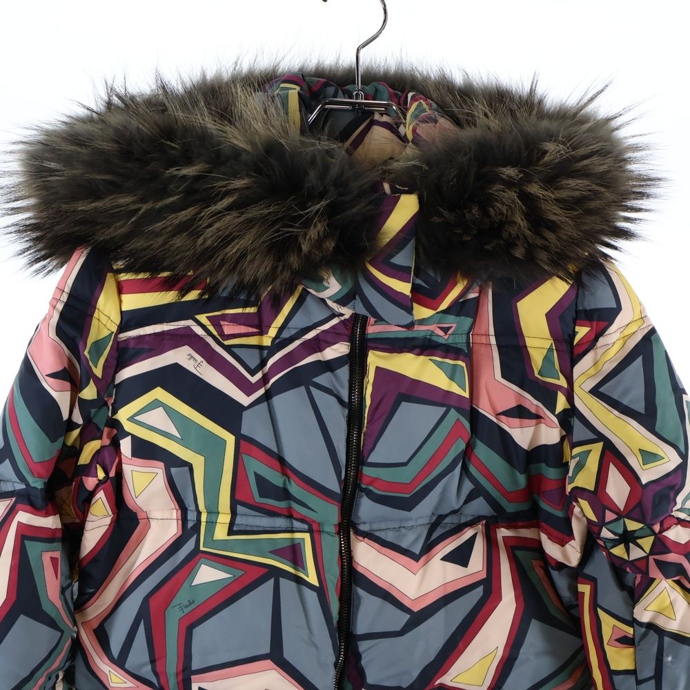 EMILIO PUCCI エミリオプッチ 総柄 ナイロン ファーフーデッド ダウンジャケット マルチ レディース 96YB03 WWW_SMP1DAWEKUDUS_SCH_ID