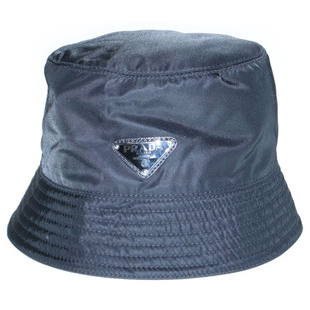 PRADA プラダ RE-NYLON リナイロン トライアングルロゴプレート バケットハット 帽子 ブラック 1HC137