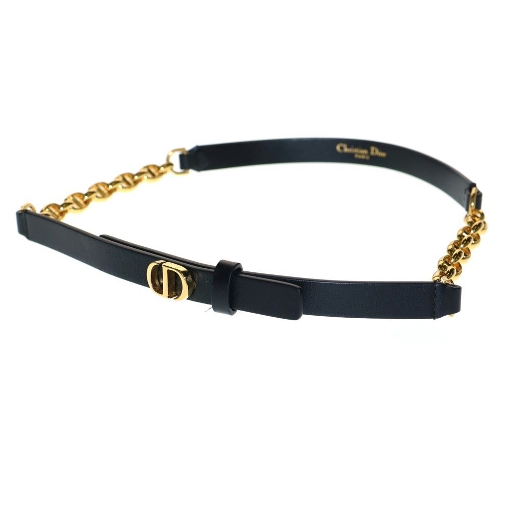 DIOR ディオール CARO CDロゴ レザー×チェーン GP ベルト ブラック ゴールド