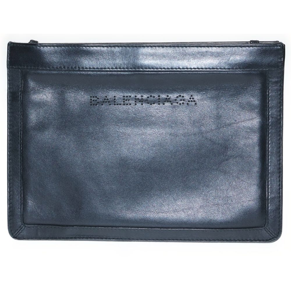 BALENCIAGA バレンシアガ ネイビー ポシェット レザー ショルダーバッグ ブラック 339937