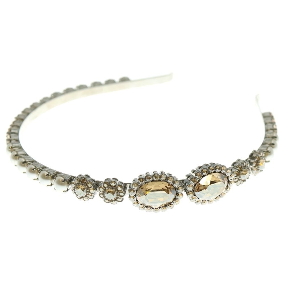 miumiu ミュウミュウ ビジュー クリスタル パール 装飾 メタル カチューシャ シルバー レディース