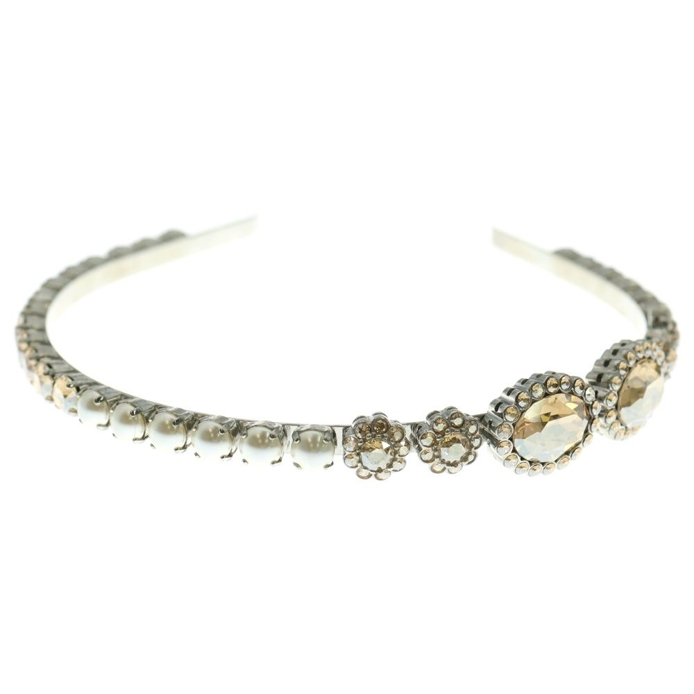 miumiu ミュウミュウ ビジュー クリスタル パール 装飾 メタル カチューシャ シルバー レディース