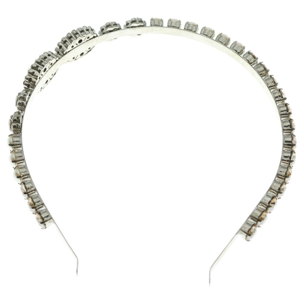 miumiu ミュウミュウ ビジュー クリスタル パール 装飾 メタル カチューシャ シルバー レディース