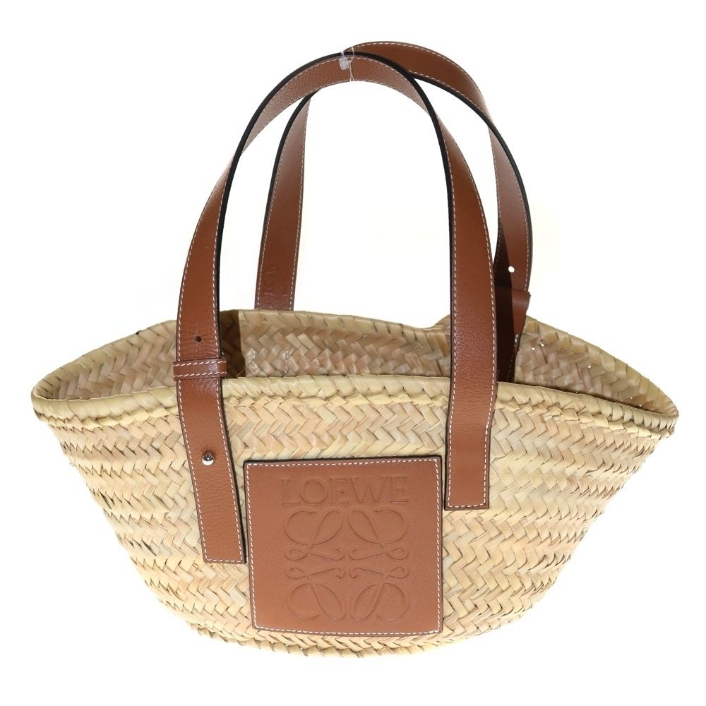 LOEWE ロエベ カゴバッグ ハンドバッグ ミニトートバッグ ブラウン×ベージュ ラフィア×レザー アナグラムレザーパッチ