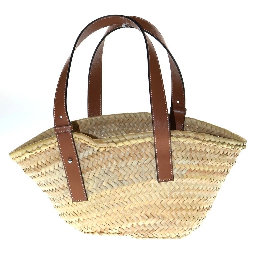 LOEWE ロエベ カゴバッグ ハンドバッグ ミニトートバッグ ブラウン×ベージュ ラフィア×レザー アナグラムレザーパッチ
