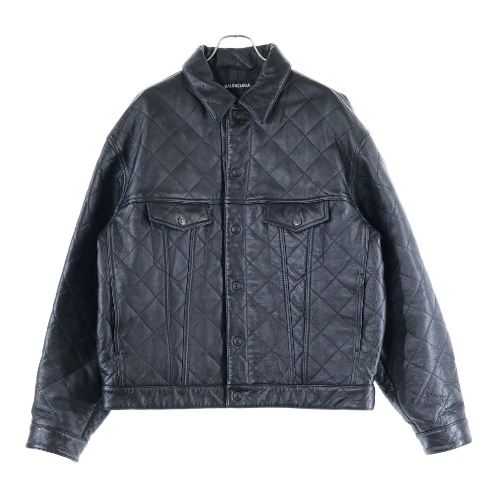 BALENCIAGA バレンシアガ DIAMOND PATTERNED COWHIDE JACKET ダイアモンドパターンド カウハイド レザージャケット ブラック 646455