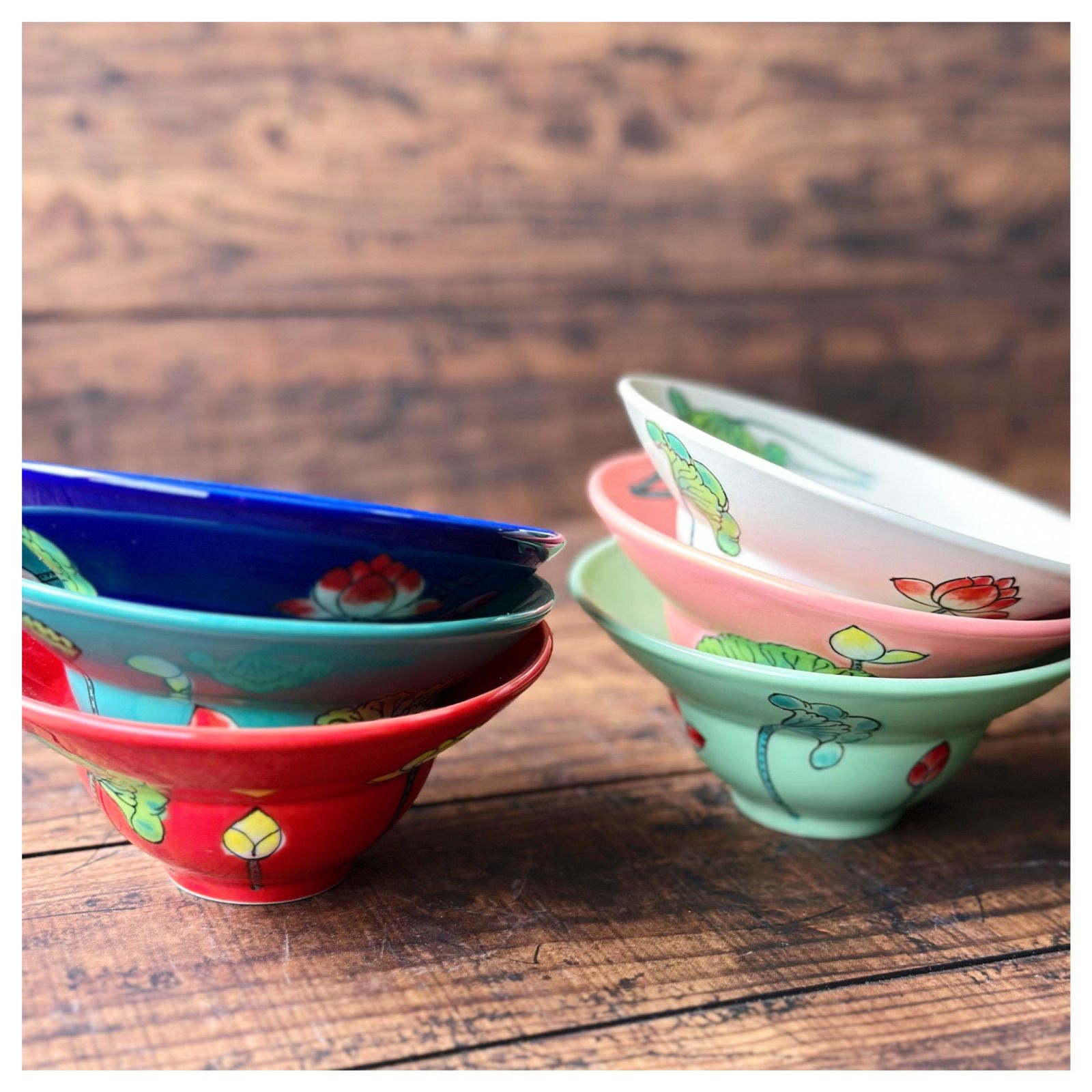 ベトナムのバッチャン焼き 蓮柄鉢ボウル6枚