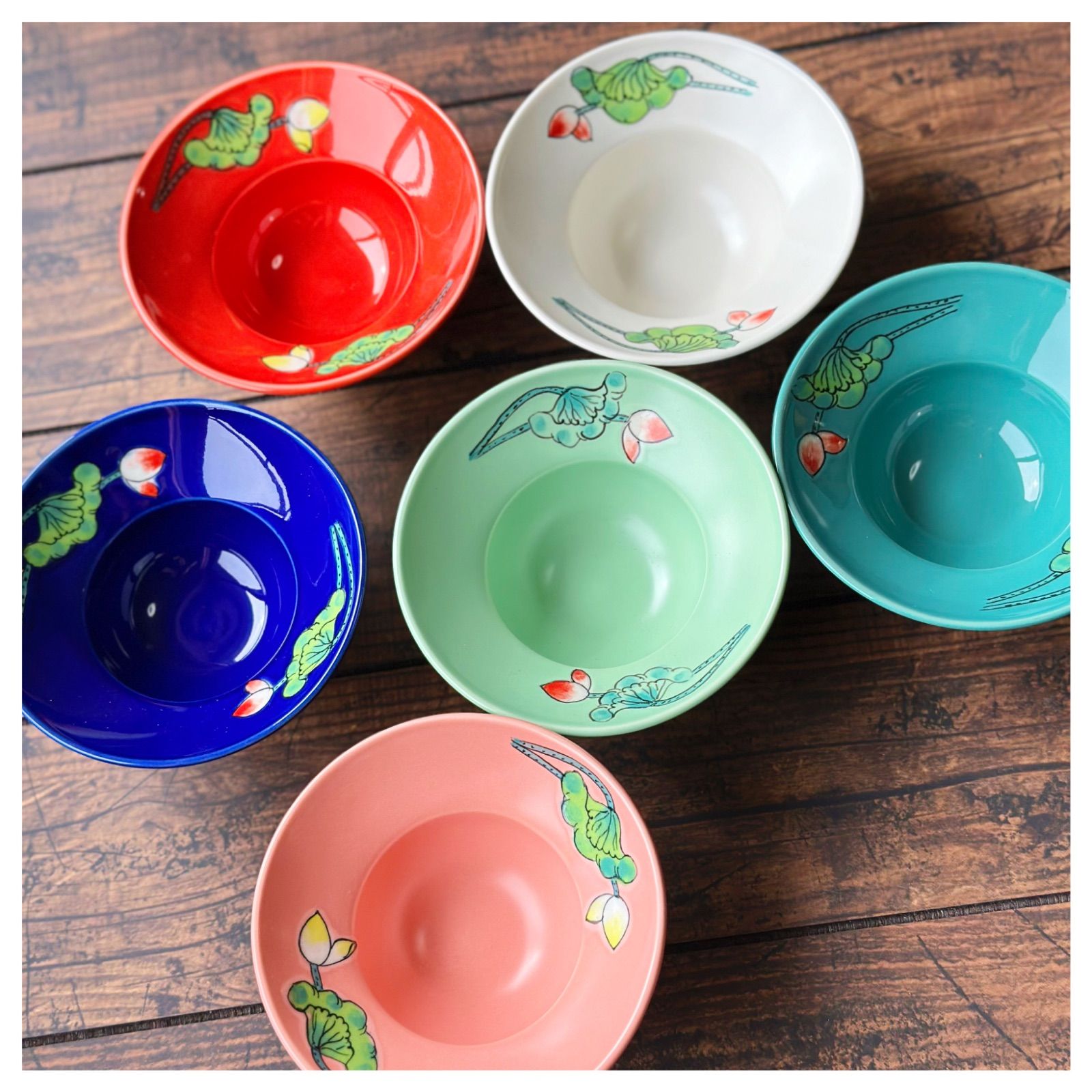 新品 ベトナムのバッチャン焼き 蓮柄鉢ボウル6枚 ベトナム バッチャン