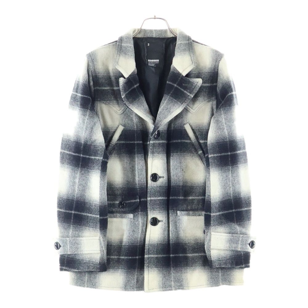 ネイバーフッド チェック柄 ウール シングルコート ジャケット マルチポケット ブラック ホワイト ARNH-JK-03