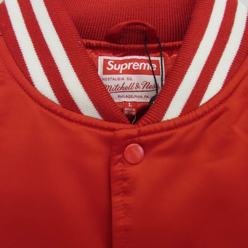 Supreme シュプリーム 21SS Mitchell - Ness Satin Varsity Jacket ミッチェル アンド ネス サテン バーシティ ジャケット スタジャン レッド系 L 新古品 KANDAIZUMI_COM