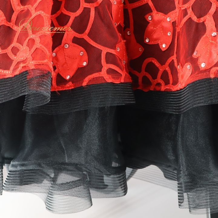 社交ダンス 衣装 ドレス ドレス ワンピース 赤 黒 フロート 光沢 薔薇 花 感 上品 デモ 競技 ダンス パーティ ブラック系 レッド系 in the MOOD インザムード スカート2枚重ね おしゃれ ボリューム