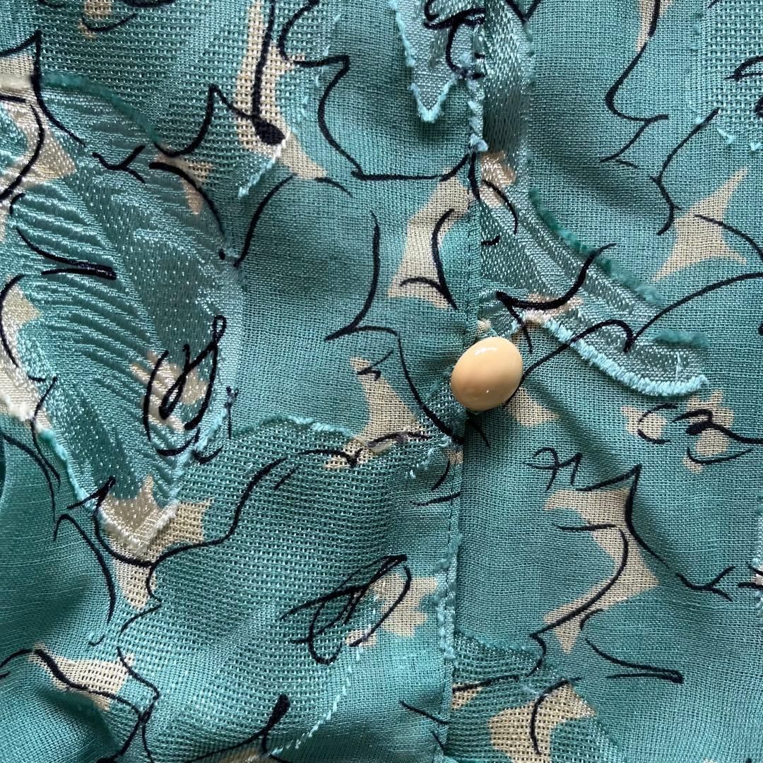 昭和レトロ花柄半袖ロングワンピース透け素材リーフ柄刺繍入り9号グリーンN 3