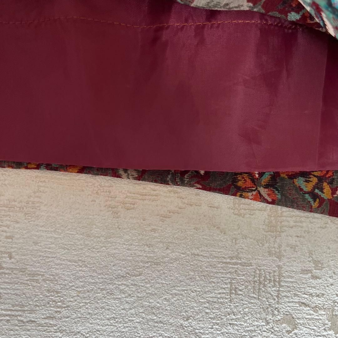 昭和レトロアート風半袖ロングワンピースベルト付き透け素材ブラウン11号M1