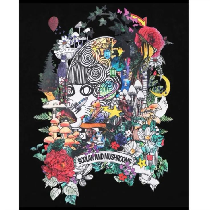  Scolar ミニ裏毛×起毛レースきのこ柄レイヤード風チュニック 長袖 チュニック