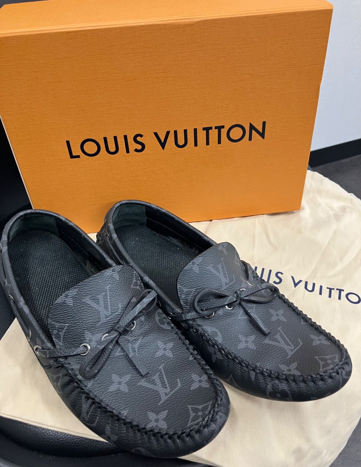 LOUIS VUITTON ブラック アリゾナラインローファー 約25.5cm