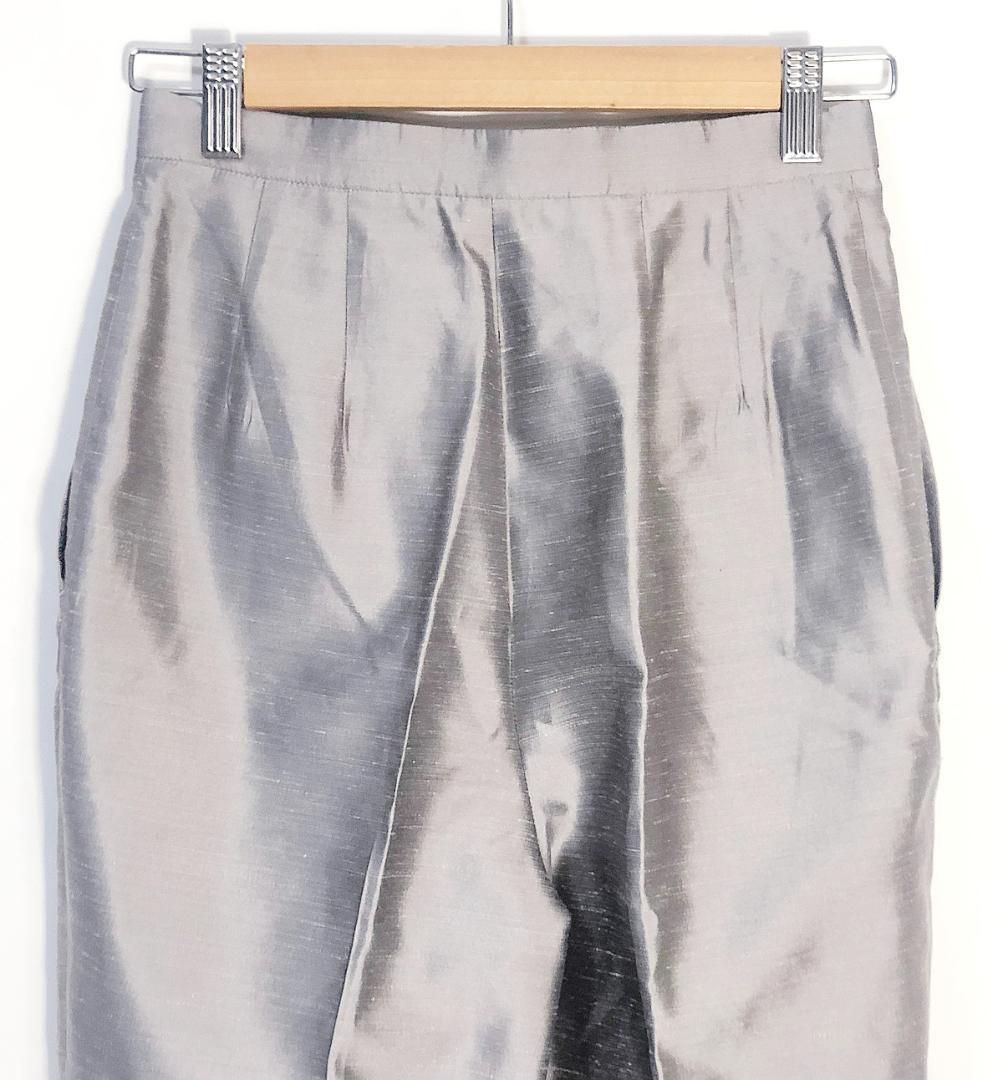 |保存状態良好|vinatage 1991ss|COMME des GARCON 青山 シルク|ポリ サルエル風 2タック スラックス|テーパードパンツ シルバー ワイド ダブル DECORATOM_COM_BR