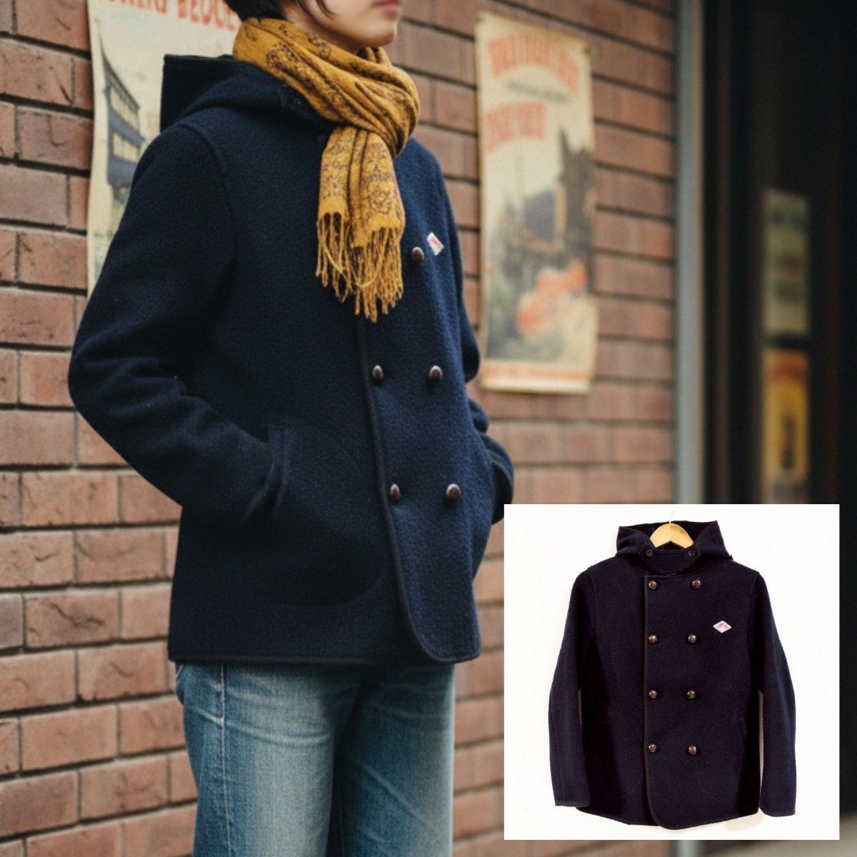 これからの時期に 通勤通学に DANTON ダントン ウール コート ジャケット 牛革 毛 防寒 通勤 通学 学生 フード 着回し シンプル きれいめ 紺 ネイビー サイズ 36 M37657HH