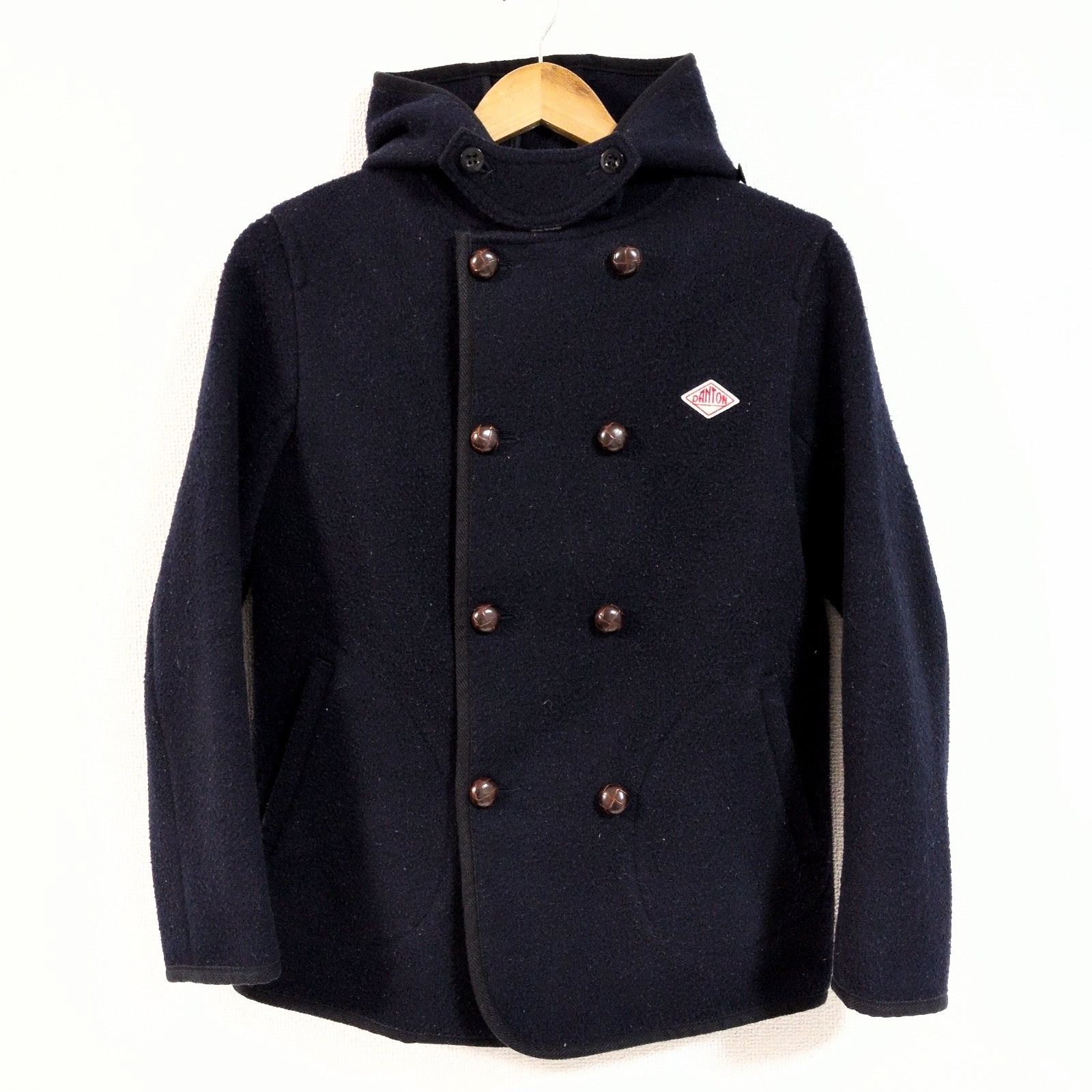 これからの時期に 通勤通学に DANTON ダントン ウール コート ジャケット 牛革 毛 防寒 通勤 通学 学生 フード 着回し シンプル きれいめ 紺 ネイビー サイズ 36 M37657HH