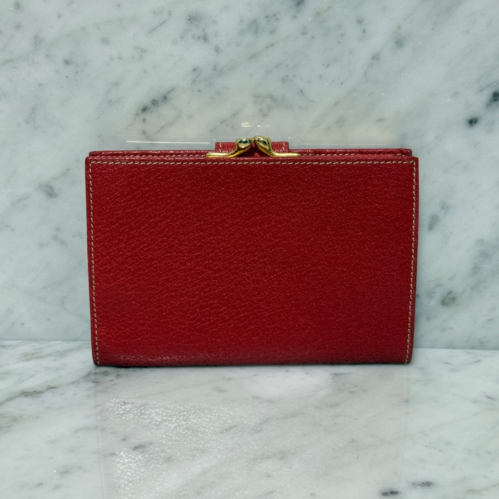 OLD GUCCI グッチ 二つ折り財布 レッド 赤 本革 レザー がま口財布