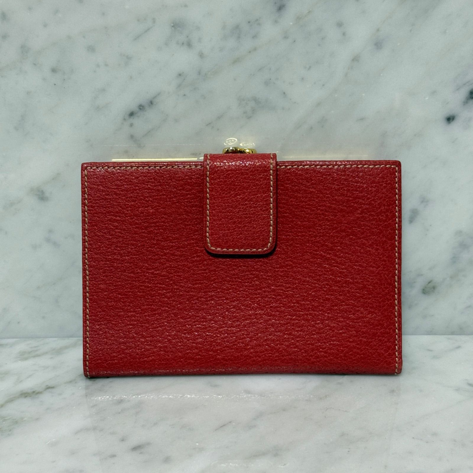 OLD GUCCI グッチ 二つ折り財布 レッド 赤 本革 レザー がま口財布