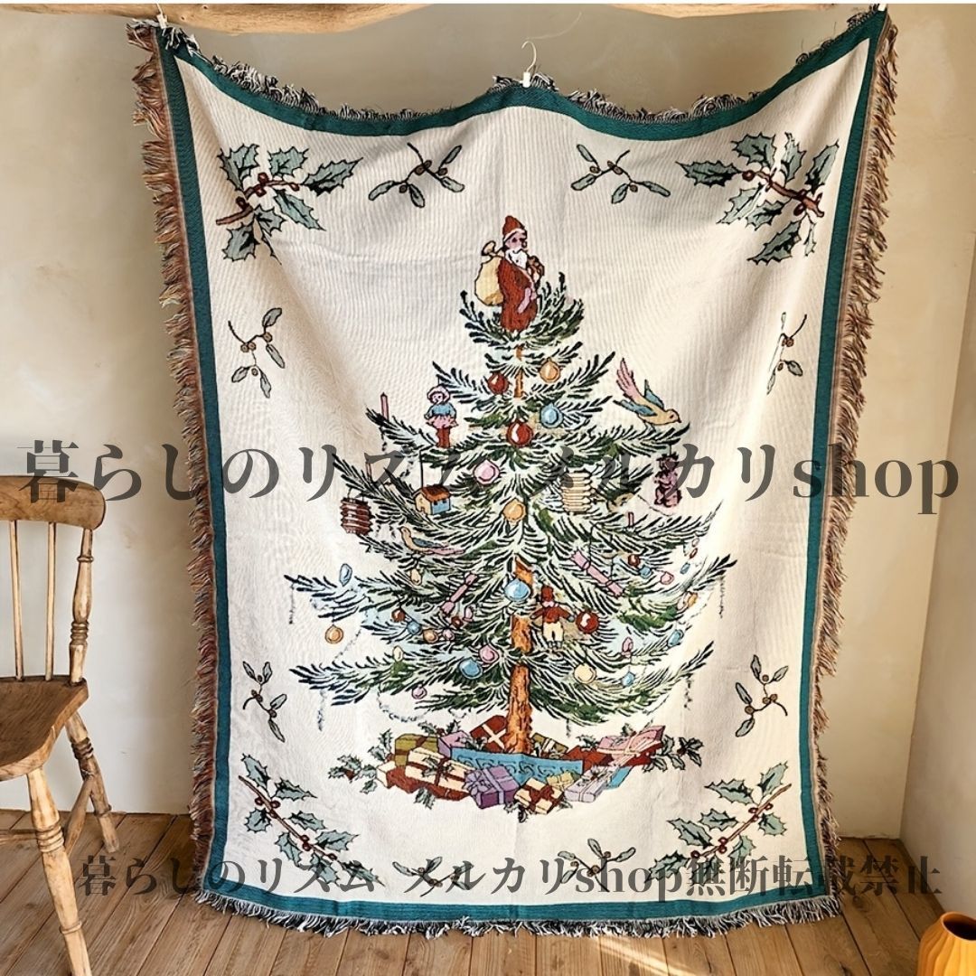 クリスマスタペストリー ヴィンテージ 伝統 クリスマスツリースロー毛布 ブランケット パインツリー 鳥 オーナメント付き エレガント クリスマスデコレーション ソファ ベッドスプレッド リビングルーム 寝室用 クリスマス装飾 フリンジ付き