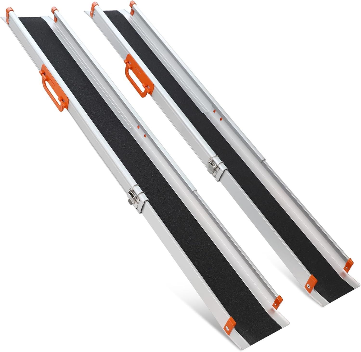 Ruedamann スロープ 車椅子 長さ138-244 cm 無段階長さ調整 アルミスロープ 耐荷重300 kg 伸縮式 段差解消 滑り止め 室内外用 2本セット