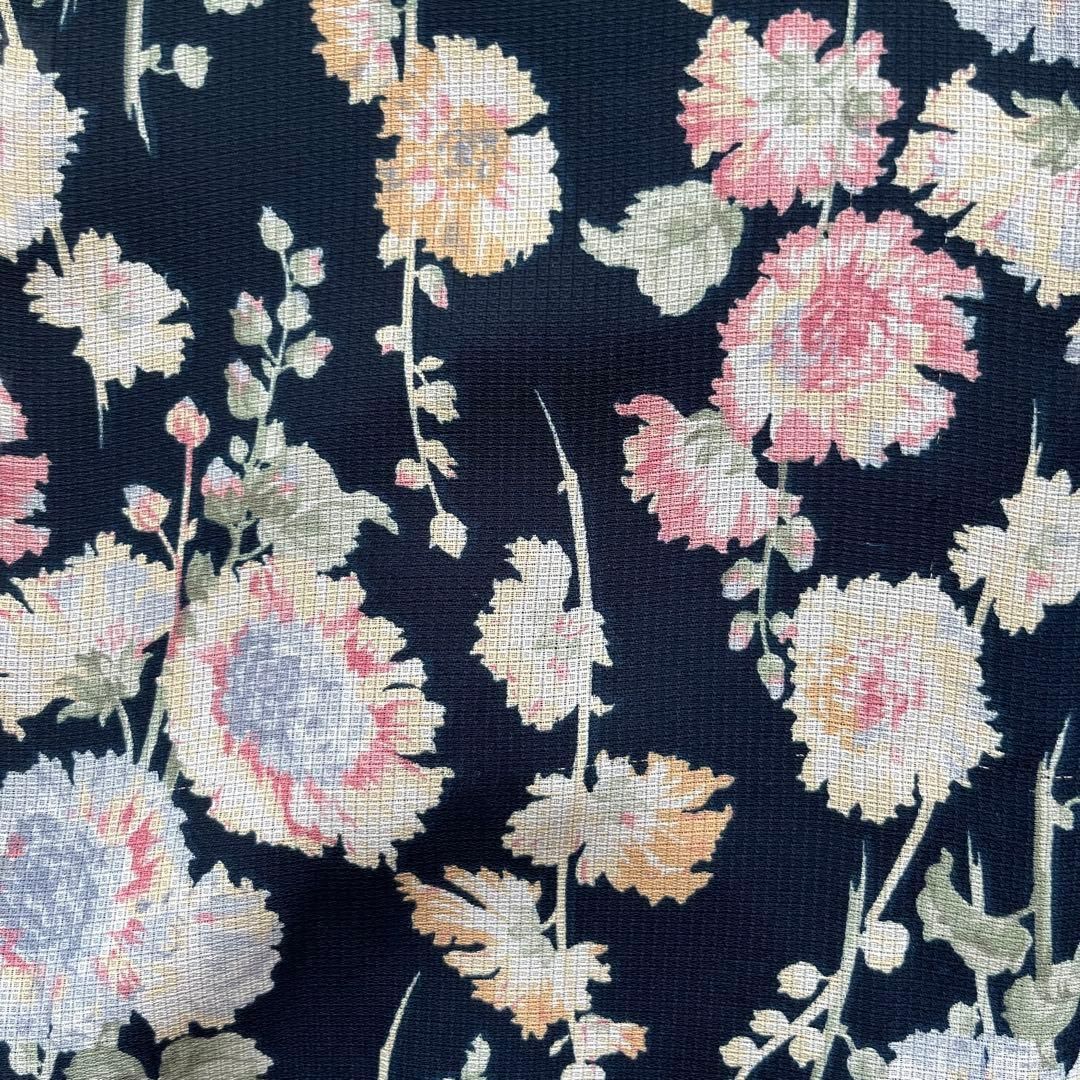 ローラアシュレイ花柄半袖ロングワンピース透け素材ネイビー7号F