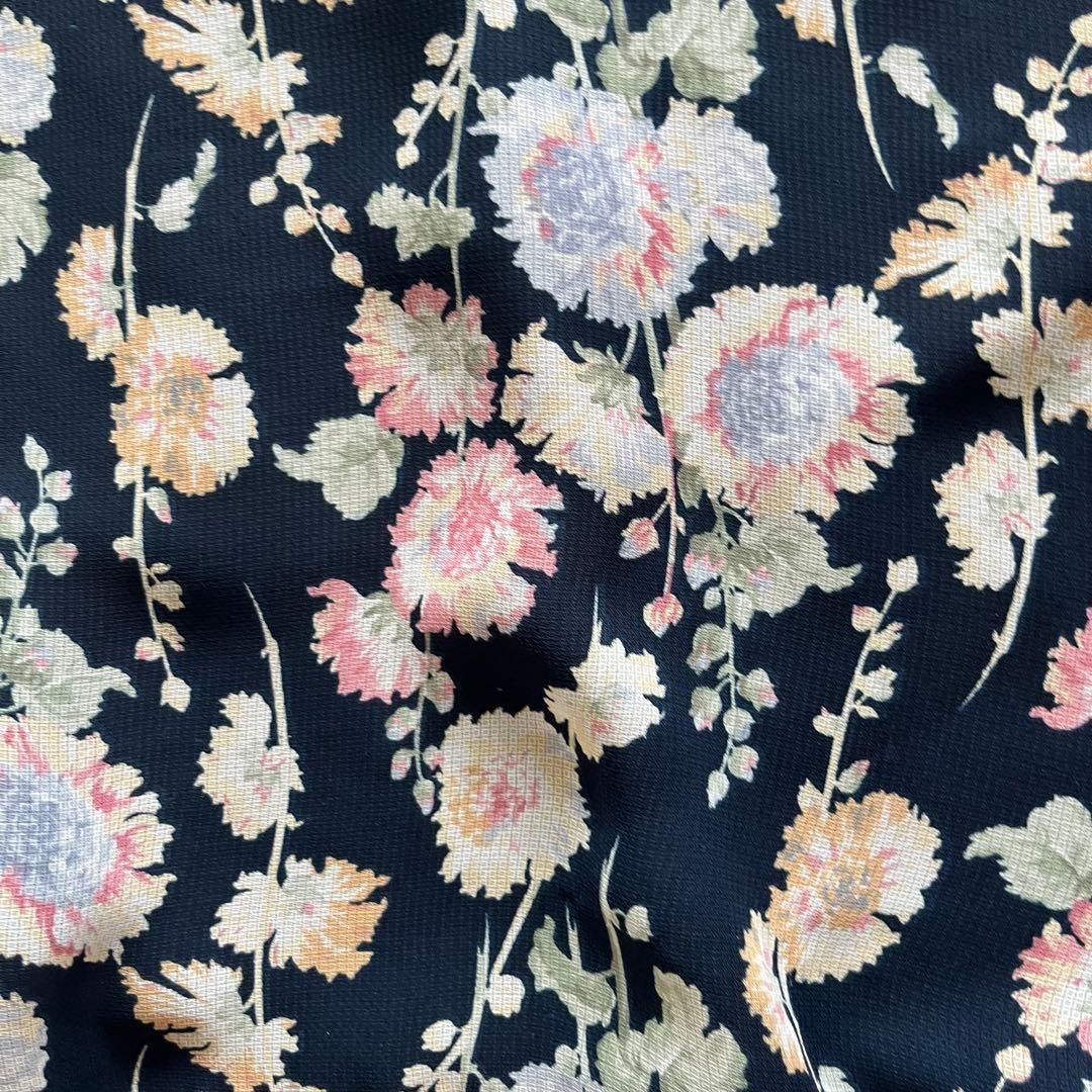  ローラアシュレイ花柄半袖ロングワンピース透け素材ネイビー7号F 3 半袖 その他