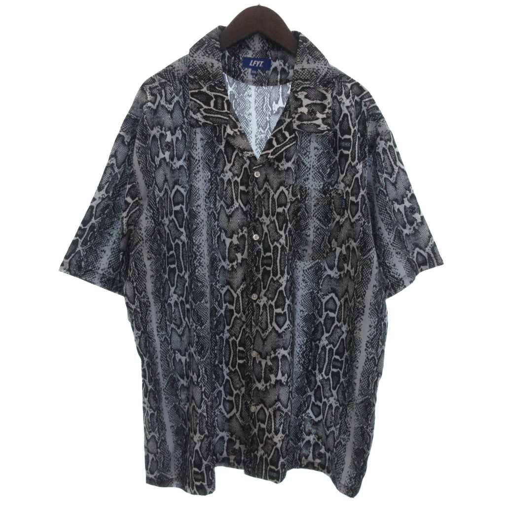 ラファイエット Lafayette PATTERNED OPEN COLLAR S S SHIRT LS240203 パイソン柄 半袖 開襟 シャツ ブラック グレー XXL 大きいサイズ