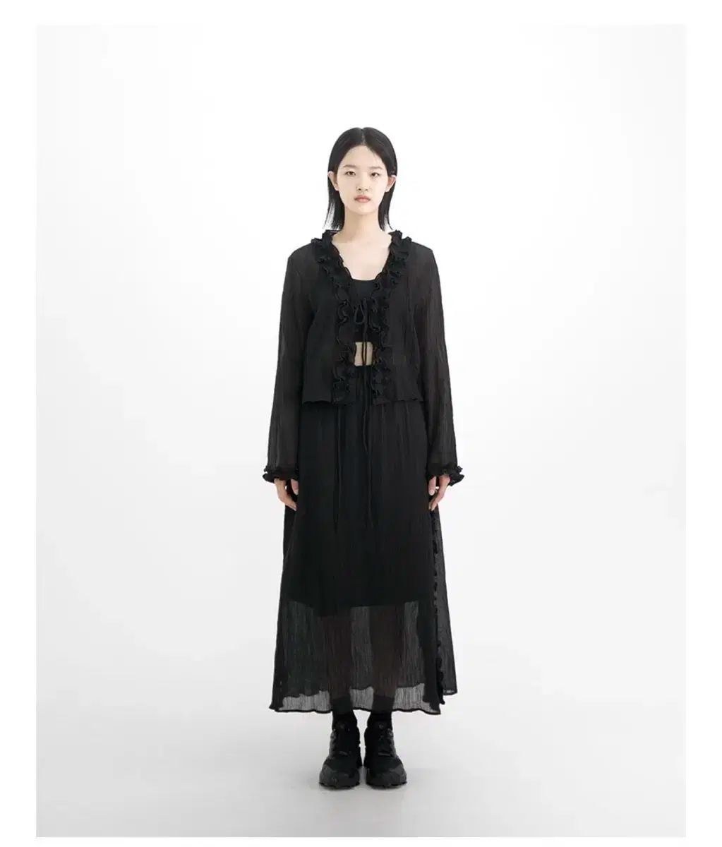 ユノイア eunoia Ripple Ruffle Cardigan ブラック