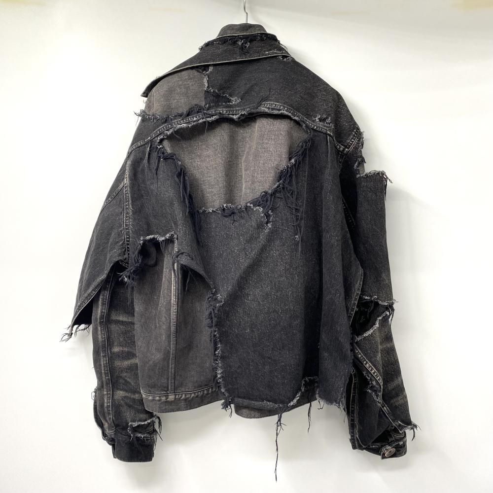 【中古】MAISON MIHARAYASUHIRO 22AW Damaged Layears DENIM A09BL03-9 ブラック サイズ46 ジャケット メゾンミハラヤスヒロ[17][240017733797] 中古】MAISON MIHARAYASUHIRO 22AW Damaged Layears DENIM A09BL03-9