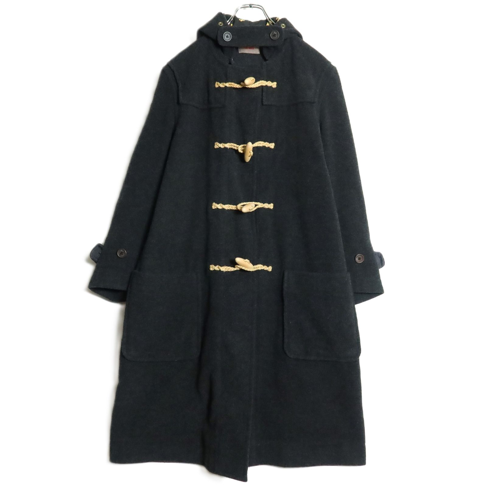 ピンクハウス　ブラック ダッフルコート ピンクハウス☆トグル付きダッフルコート フーディ 黒系 裏地はローズ