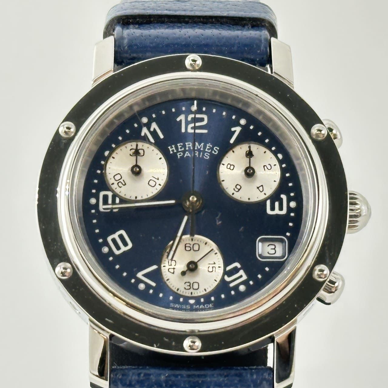 HERMES クッパー クロノグラフ CL1.310 腕時計 クォーツ シルバー ブルー メンズ レディース ファッション プレゼント