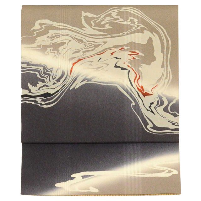 袋帯 リサイクル帯 洒落袋帯 正絹 絹 縮緬 染め帯 うめおか謹製 特品 お太鼓柄 流水 着物 カジュアル 江戸小紋 小紋 色無地 紋無し 紬 SILK シルク kimono リユース uu2010b