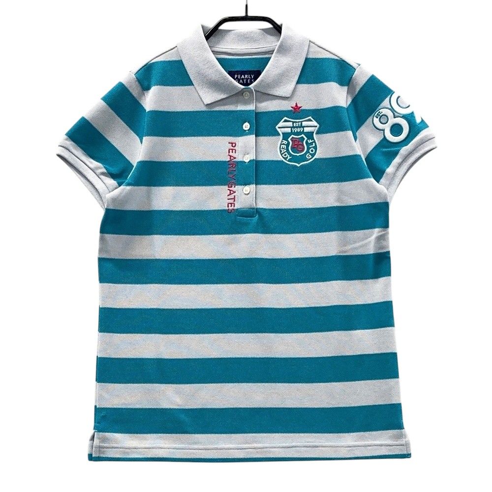 サイズ 0 PEARLY GATES パーリーゲイツ 055-1260708 半袖ポロシャツ ボーダー柄 ブルー系 240101475352 ゴルフウェア レディース ストスト