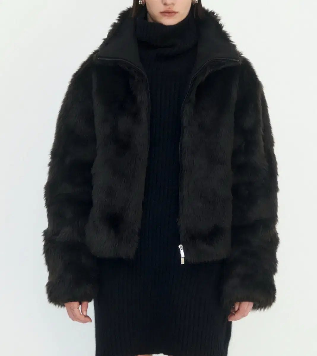 TREEMINGBIRD ハイネックジップアップファージャケット ダークブラウン