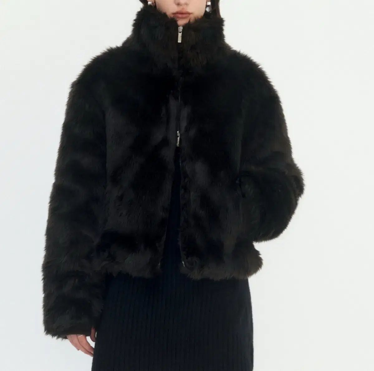 TREEMINGBIRD ハイネックジップアップファージャケット ダークブラウン