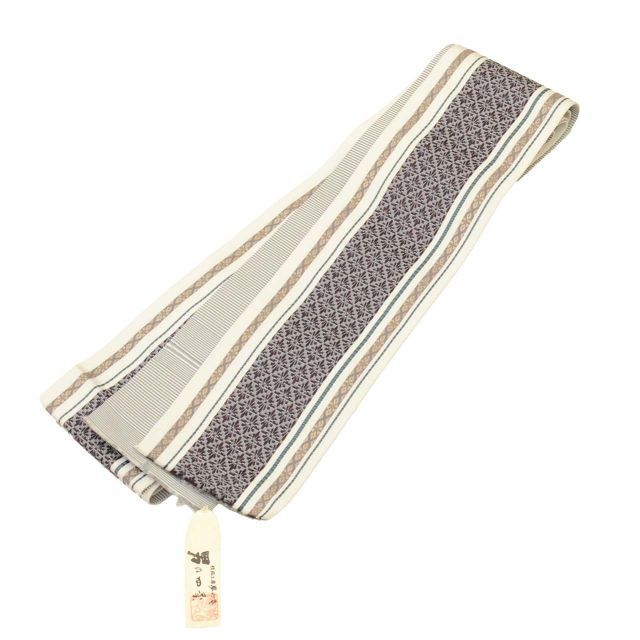 リサイクル 帯 角帯 正絹 絹 博多織 博多帯 特品 全通柄 菱花 縞 未仕立て 着用 着物 セミフォーマル 浴衣 紋付袴 紬 小紋 無地 花火大会 お祭り お正月 食事会 踊り 黒紋付 無地着物 袴スタイル 式典 結婚式 SILK シル