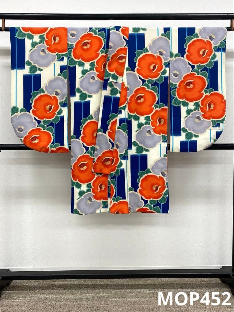 二尺袖 ポリエステル着物 袴用 アースエコロジー 金彩 椿 MOP452