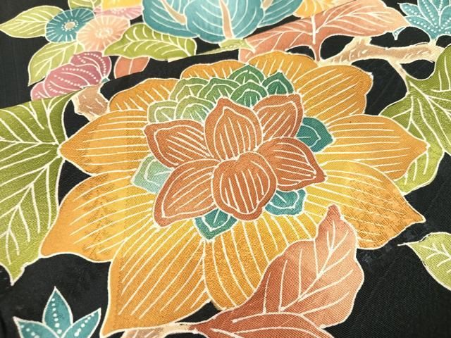 平和屋着物○訪問着 更紗枝花文 黒地 正絹 逸品 未使用 AAAZ5074ph