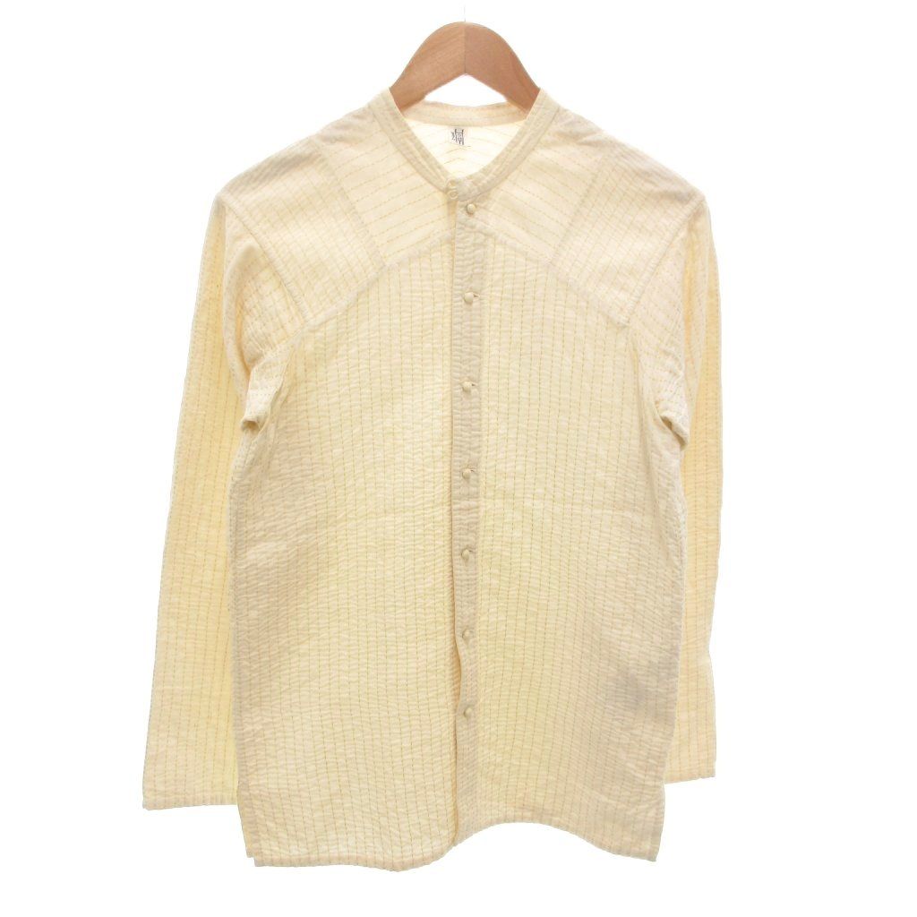 イッセイミヤケ ISSEY MIYAKE HAAT バンド シャツ 長袖 3 ベージュ 刺し子 FF ECT