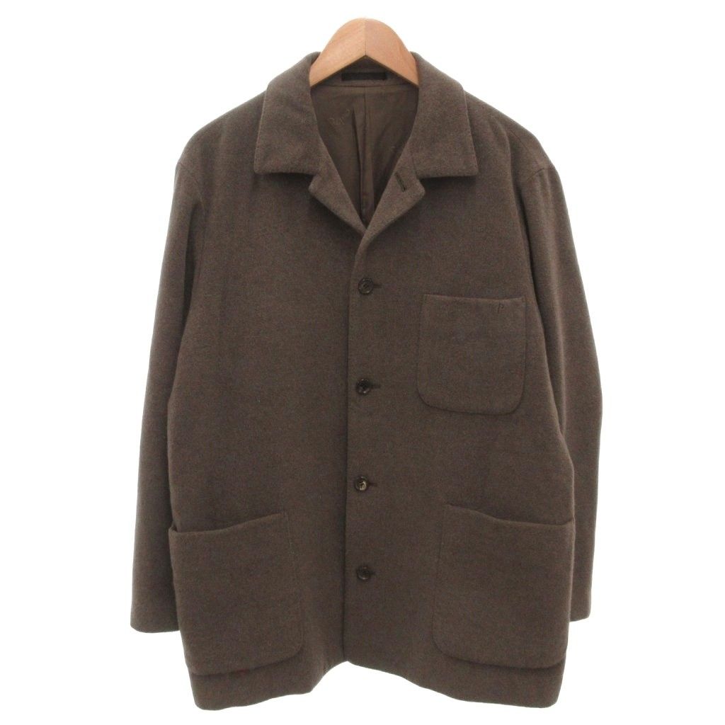 パパス Papas ジャケット ブルゾン ロゴ刺繍 48 M アンゴラ 茶 ブラウン FF ECT