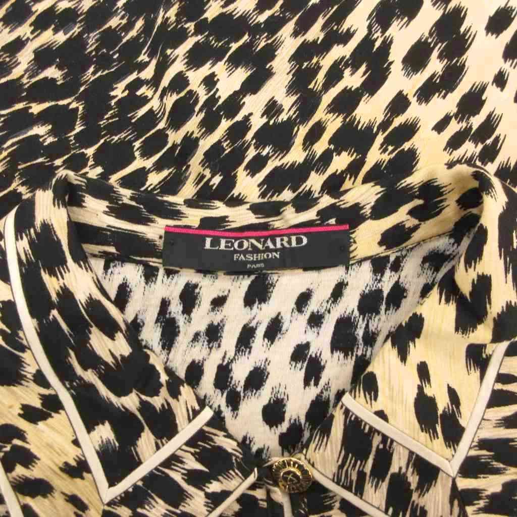 レオナール LEONARD ポロシャツ 半袖 L ブラウン 黒 ブラック レオパード柄 ゴールドボタン FF ECT WWW_SMP1DAWEKUDUS_SCH_ID