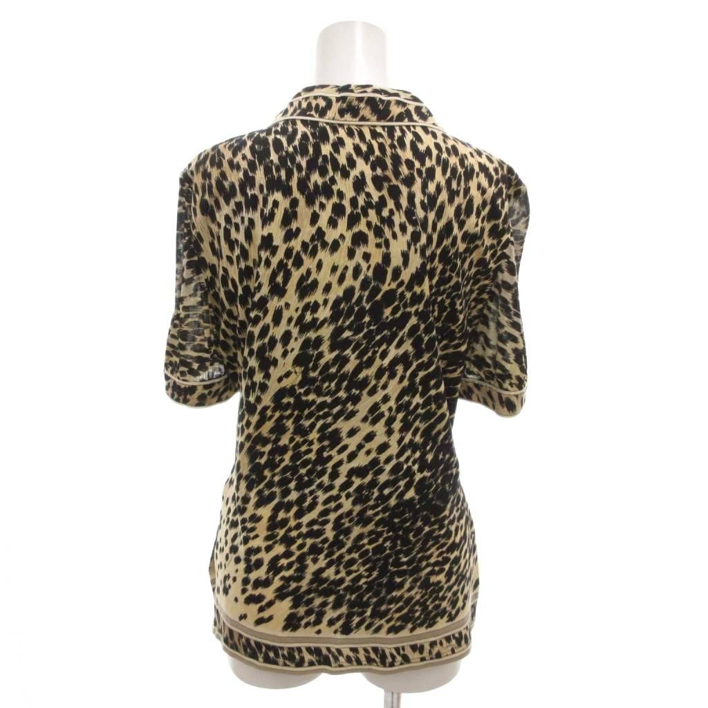 レオナール LEONARD ポロシャツ 半袖 L ブラウン 黒 ブラック レオパード柄 ゴールドボタン FF ECT