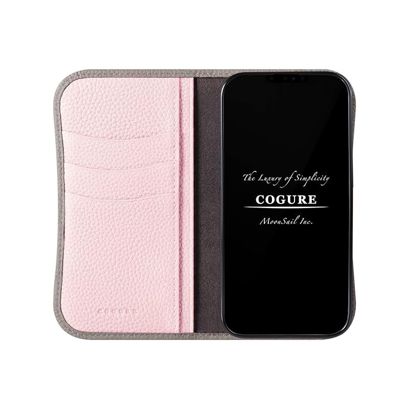 COGURE スマホケース iPhone 16用 手帳型 ケース ダイアリーケース 本革 カード収納 ストラップ 落下防止 スタンド機能 TPUケース 耐衝撃 磁石なし ギフトボックス付き COPB グレージュ ピンク Grege PK