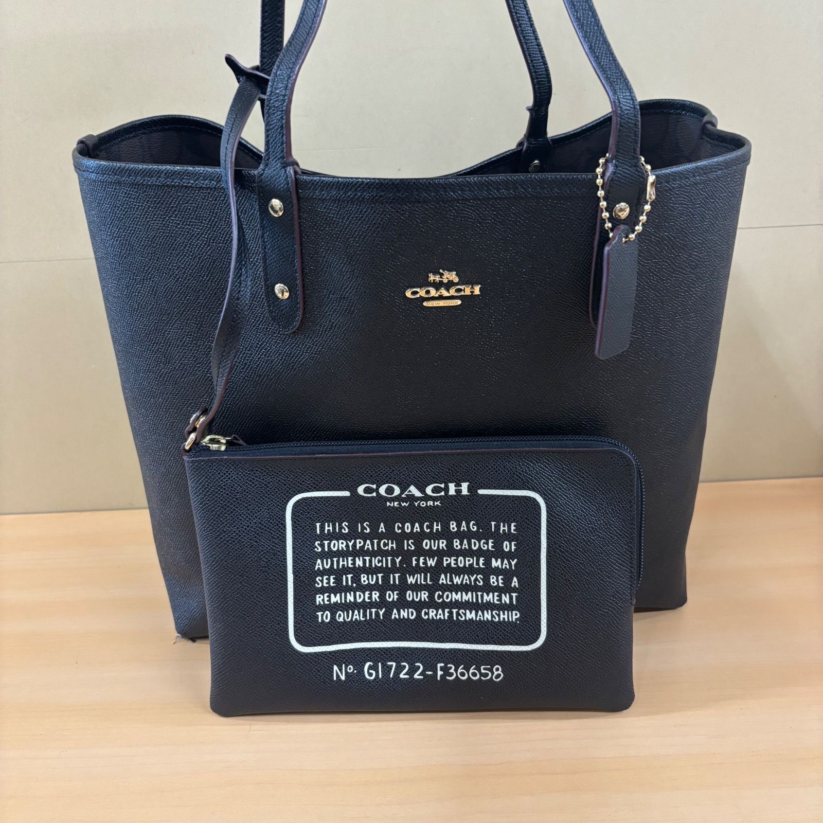 ◎ COACH コーチ トートバッグ シグネチャー ネイビー F36658 ポーチ 