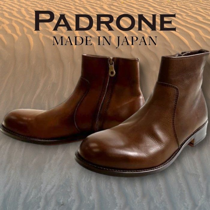 PADRONE パドローネ 日本製 マッケイ製法 本革 牛革 SIDE ZIP BOOTS サイドジップ ショート レザー ブーツ PU7358-1118-15A 定価3.5万 ディープブラウン ▲050 30531k01