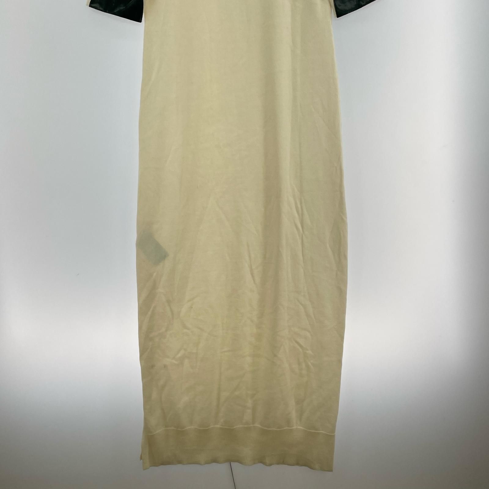  MM 6 エルボーパッチニットワンピース ベージュ 半袖 カットソーワンピース